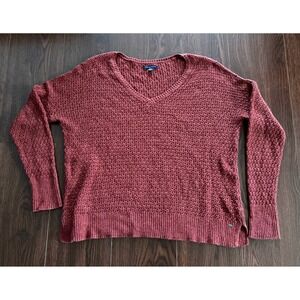 American Eagle Outfitters V Neck Knit Sweater Pullover  L Large Maroon Womens
